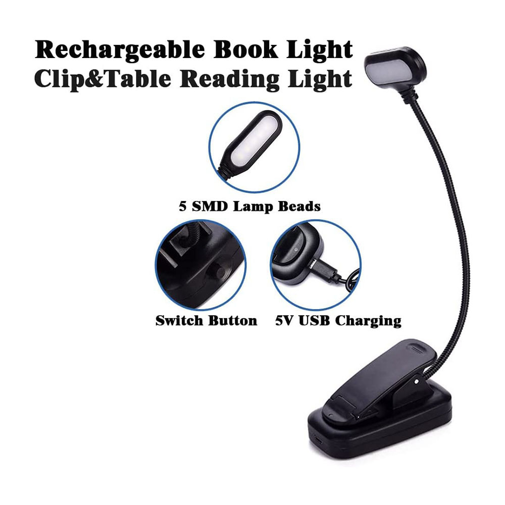1pc led book light usb rechargeable mini led reading light warm clip lamp desk table read night light for travel bedroom details 5