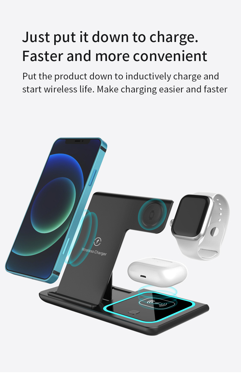 fast charging station, 3 in 1 fast charging station folding wireless charger stand for iphone 14 13 12 11 pro max mini plus x xr xs max se 8 plus iwatch 1 8 airpods 3 2 pro details 4