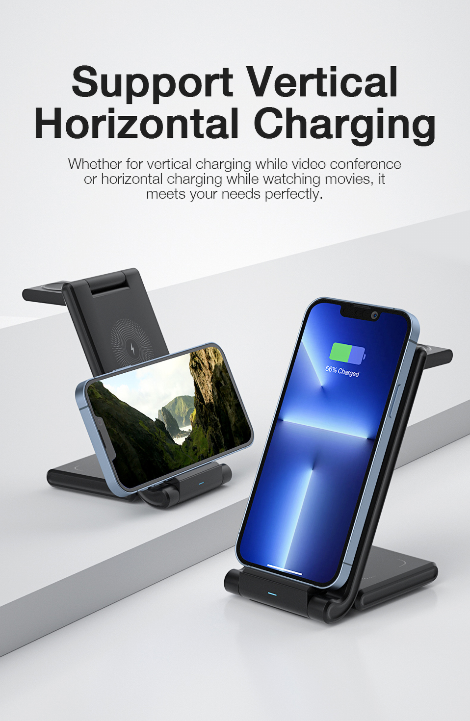 foldable wireless charger for multiple devices 3 in 1 wireless charging station compatible with iphone14 13 12 11 pro xr   for 7 6 5 4 3 2   wireless pro details 4