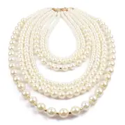 womens faux pearl beaded necklace multilayer sweater chain jewelry details 3