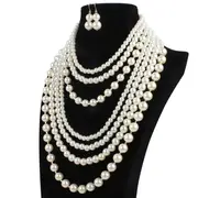 womens faux pearl beaded necklace multilayer sweater chain jewelry details 1