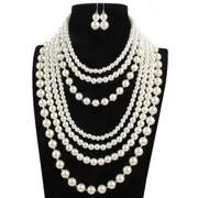 womens faux pearl beaded necklace multilayer sweater chain jewelry details 0