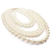 womens faux pearl beaded necklace multilayer sweater chain jewelry details 4