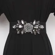 flower beaded elastic cummerbunds female dress corsets waistband belts decoration wide belt details 4