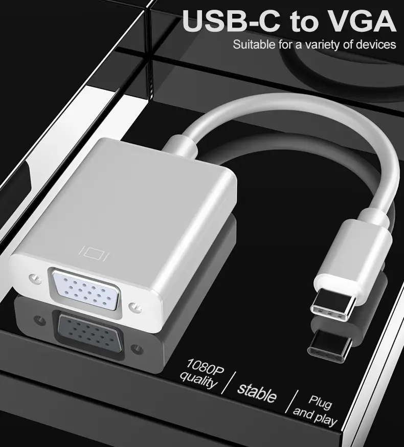adaptador usb-c a vga, aleación de aluminio, convertidor usb 3.1 tipo c (thunderbolt 3) a vga, acabado de superficie , sin cargar, sin batería, compatible con , macbook, 2018, dell xps 13/15, y más detalles 0
