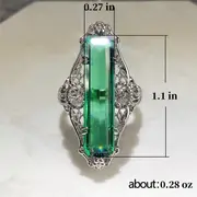 vintage hollow pattern green zircon womens cocktail ring temperament womens hand jewelry party decoration details 2