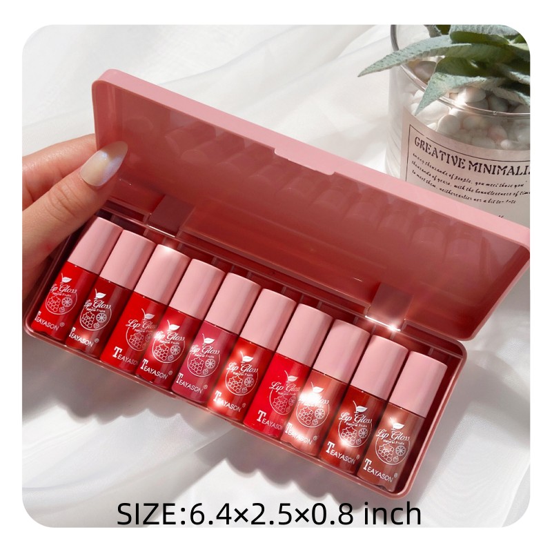 10 pcs shimmer mini lip gloss kit moisturizing liquid lipsticks with mirror and waterproof finish perfect birthday gift for women valentines day gifts details 4