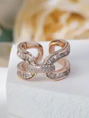 luxury simple criss cross cuff zircon lady wedding ring wrist ring details 4