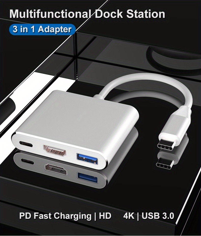 3 in 1 type c to 4k hdtv compatible usb 3 1 charging adapter usb c hub usb 3 1 dock station splitter for macbook air pro for laptops details 5