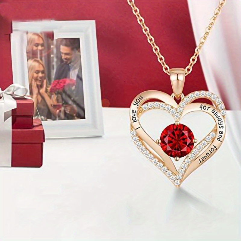 luxury red zircon pendant necklaces with rose flower gift box for girlfriend women i love you gifts romantic anniversary party birthday wedding gift jewelry details 1