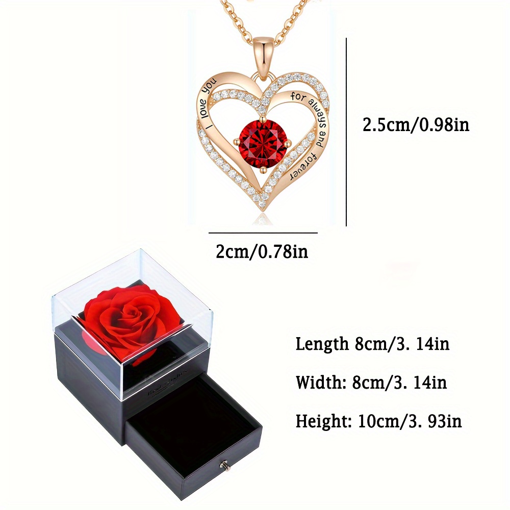 luxury red zircon pendant necklaces with rose flower gift box for girlfriend women i love you gifts romantic anniversary party birthday wedding gift jewelry details 3
