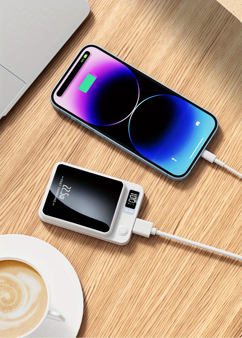 1pc 5000 10000mah mobile power bank 22 5w pd20w super fast charge magnetic wireless charging bank portable mobile phone charger for iphone15pro 14max 13 12 android usb type c with led power display outdoor emergency power backup battery pack details 8