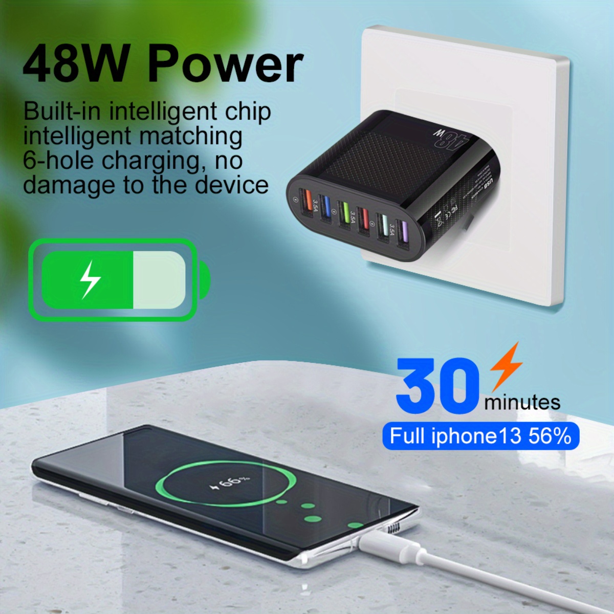 48w 6 usb ports fast charging head multi ports quick charge adapter for all phones details 1