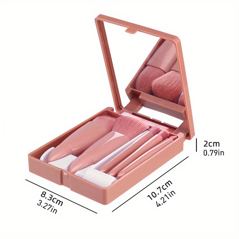 5pcs set portable mini makeup brush set with mirror and case soft fiber hair powder and eye shadow brushes for professional beauty tools details 6