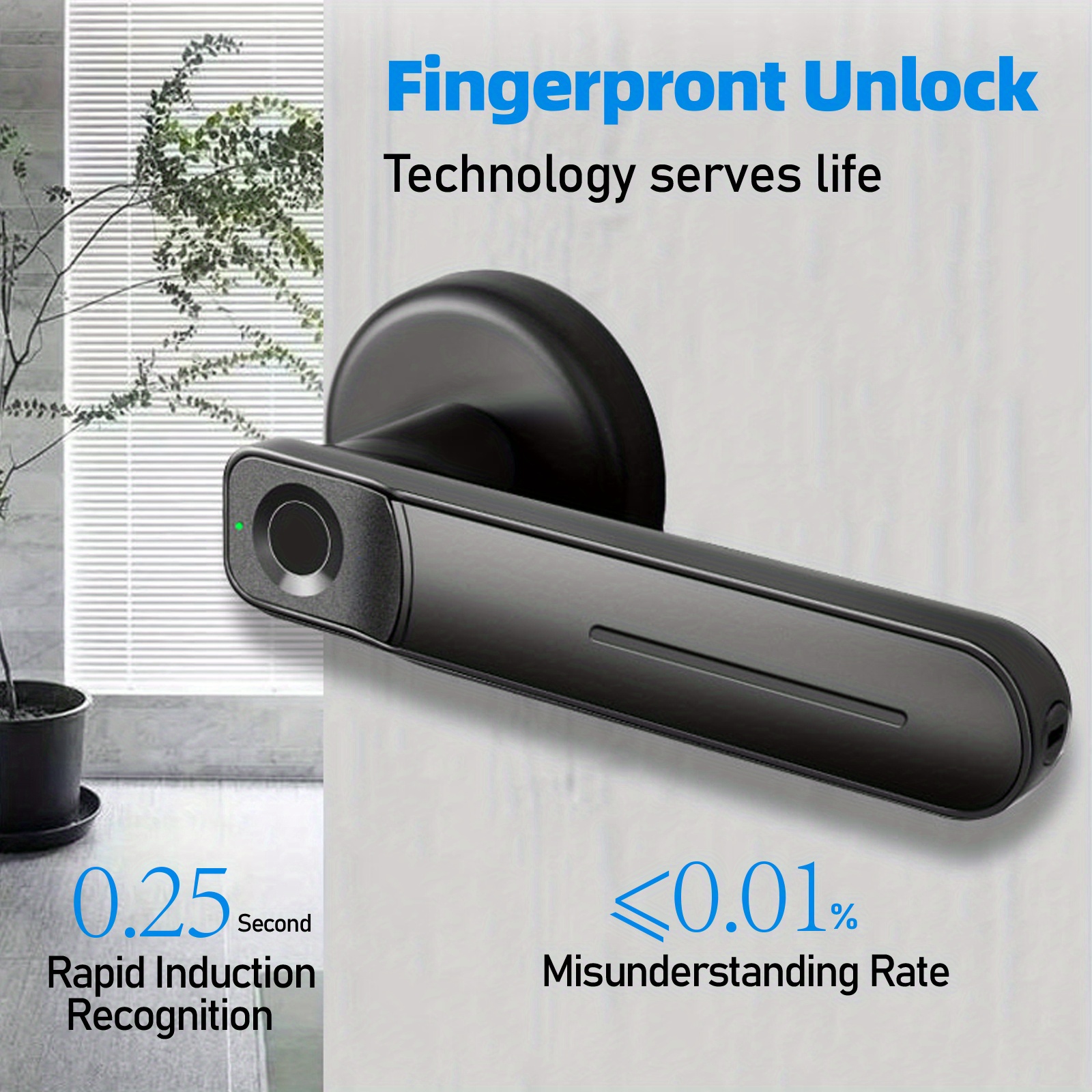 door knob with fingerprint   smart door lock keyless fingerprint unlock entry door lock with handle biometric door lock room door lock for home storage bedroom office and other private spaces fingerprint key black silvery details 2