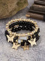 4pcs bohemian bracelets creative hand jewelry butterfly crystal multilayer stretch beaded bracelets details 3