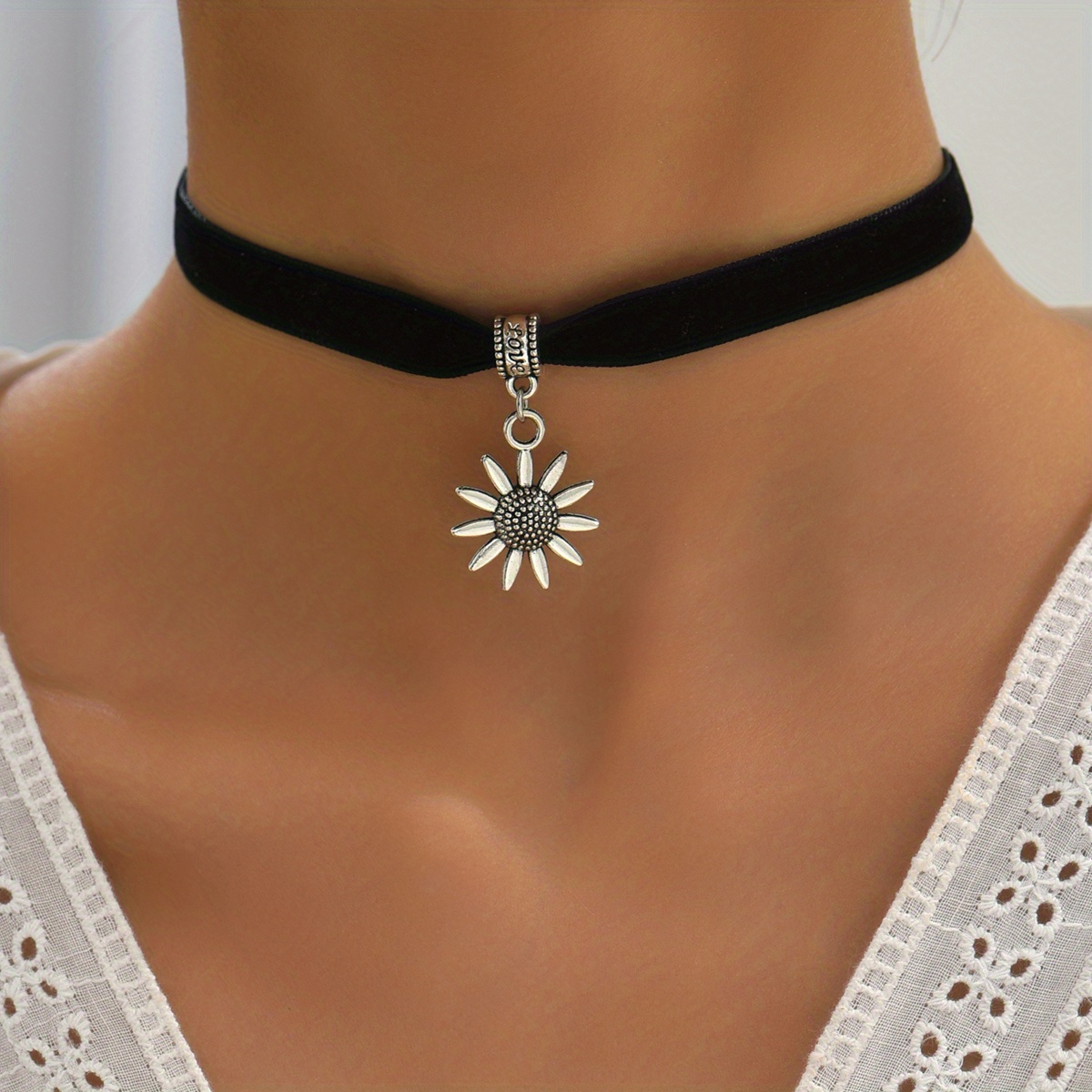 sonnenblume-anhänger-halskette vintage-stil halsschmuck dekor