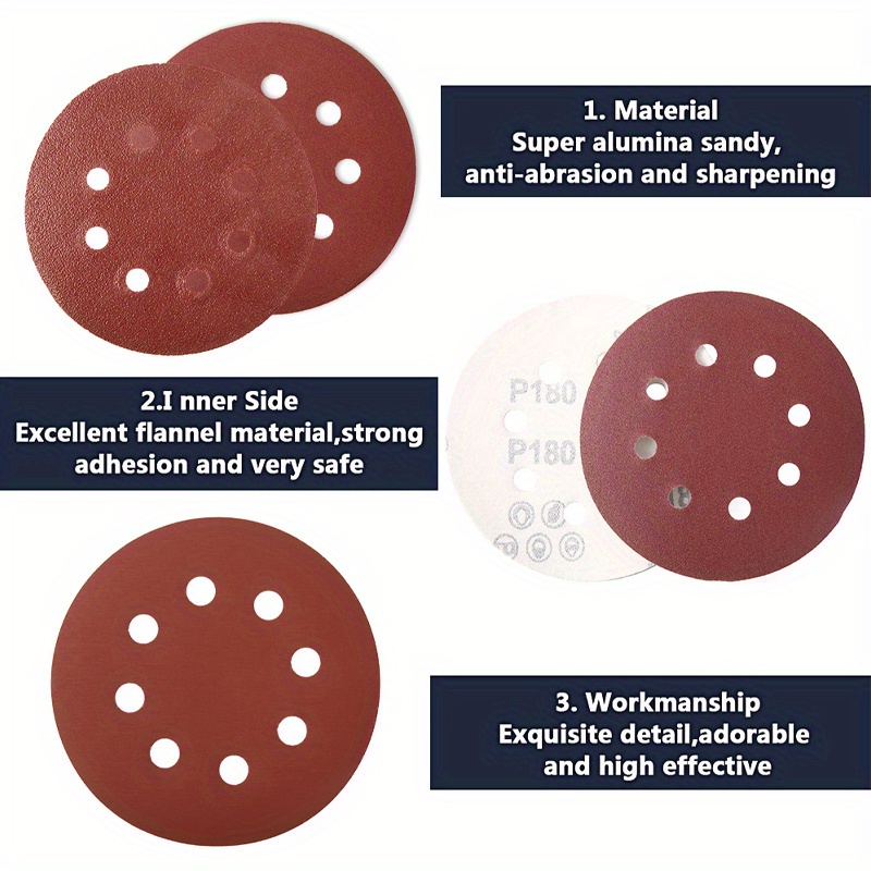 50pcs 12 5cm 4 92in sandpaper round sanding discs 8 hole hook loop sander polishing pad for buffing sanding details 1