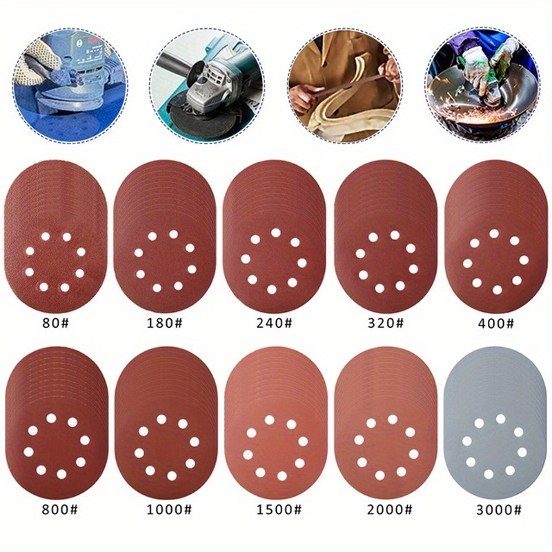 50pcs 12 5cm 4 92in sandpaper round sanding discs 8 hole hook loop sander polishing pad for buffing sanding details 2