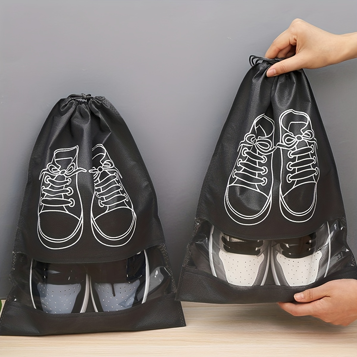 simple portable shoes bag drawstring pouch dustproof lightweight bag for travel details 5