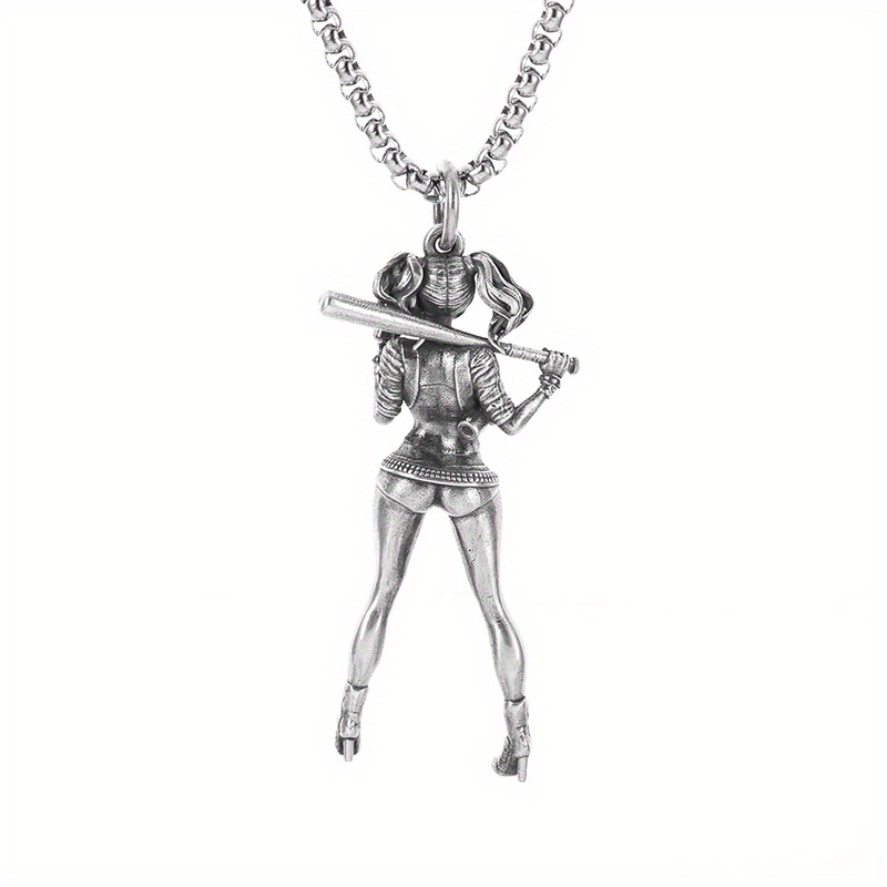 1pc exquisite silver necklace with female playing baseball pendant for men details 1