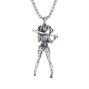 1pc exquisite silver necklace with female playing baseball pendant for men details 1