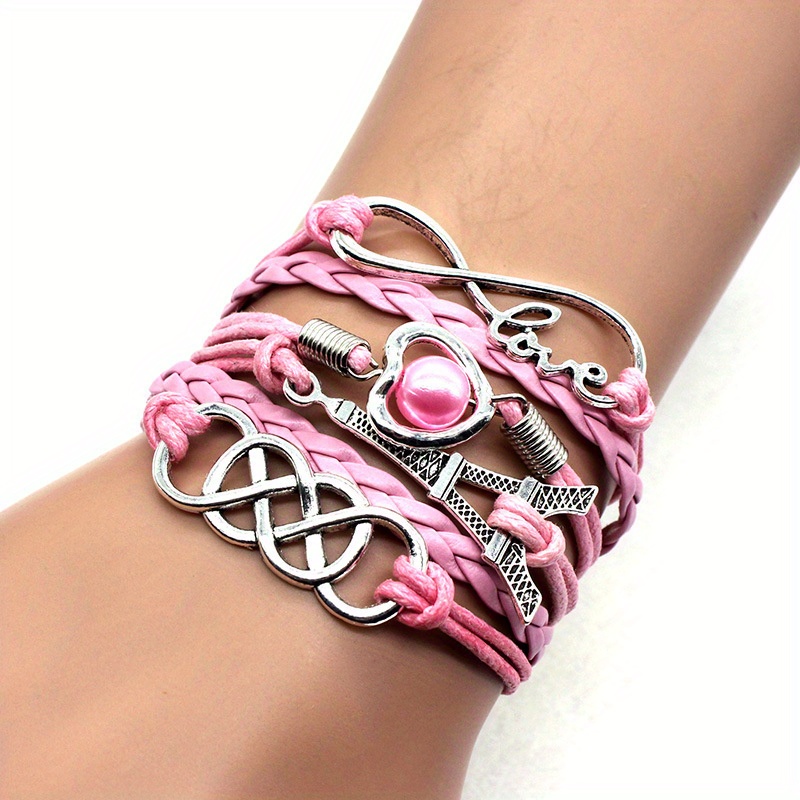 1pc fashionable and vintage handwoven bracelet with heart and tower pattern for men and women details 6