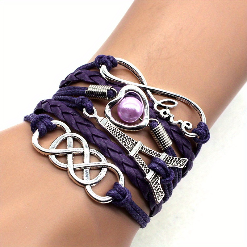 1pc fashionable and vintage handwoven bracelet with heart and tower pattern for men and women details 4
