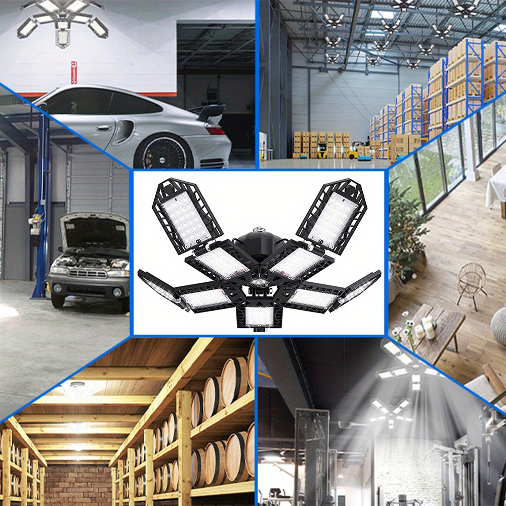 20000lm led garage ceiling lighting 10 1 adjustable panels lights for maximum brightness and coverage 200w 6000k deformable led shop light with e26 e27 medium base details 10