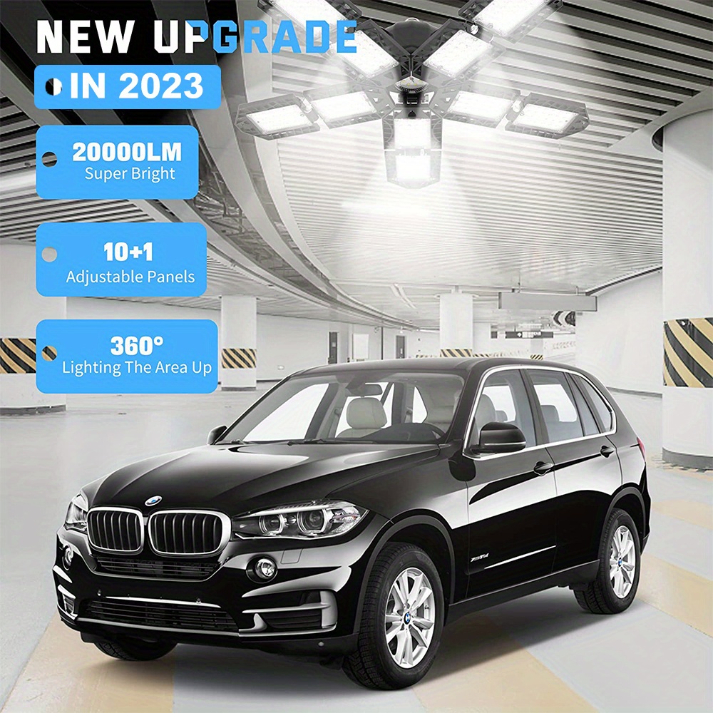 20000lm led garage ceiling lighting 10 1 adjustable panels lights for maximum brightness and coverage 200w 6000k deformable led shop light with e26 e27 medium base details 7
