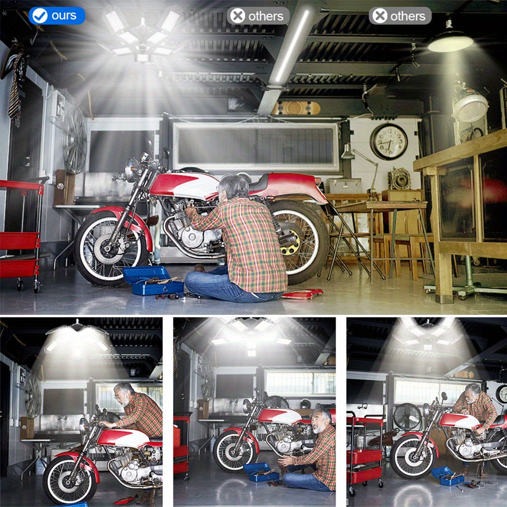 20000lm led garage ceiling lighting 10 1 adjustable panels lights for maximum brightness and coverage 200w 6000k deformable led shop light with e26 e27 medium base details 9