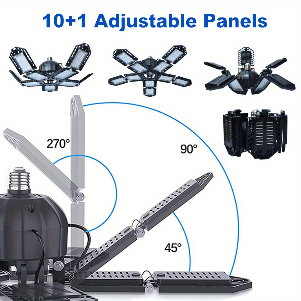 20000lm led garage ceiling lighting 10 1 adjustable panels lights for maximum brightness and coverage 200w 6000k deformable led shop light with e26 e27 medium base details 1