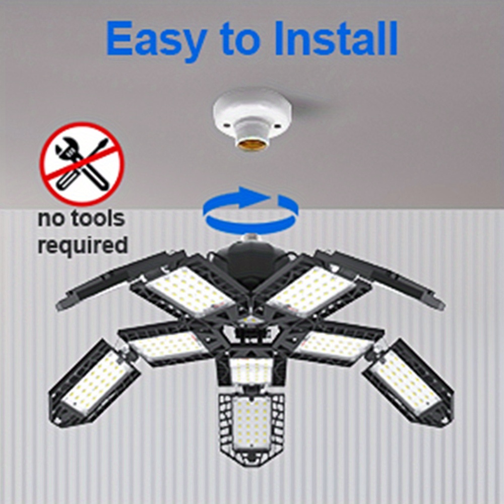 20000lm led garage ceiling lighting 10 1 adjustable panels lights for maximum brightness and coverage 200w 6000k deformable led shop light with e26 e27 medium base details 5