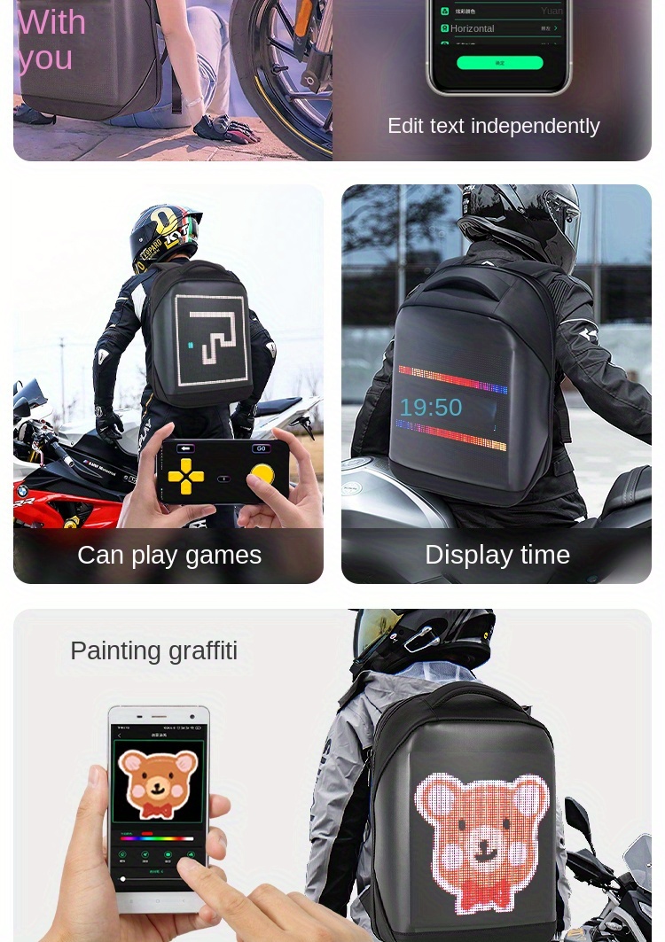 1pc led wifi version smartphone controlled led screen dynamic stylish dazzling 3 0 waterproof backpack for motorcycle laptop cycling backpack details 17