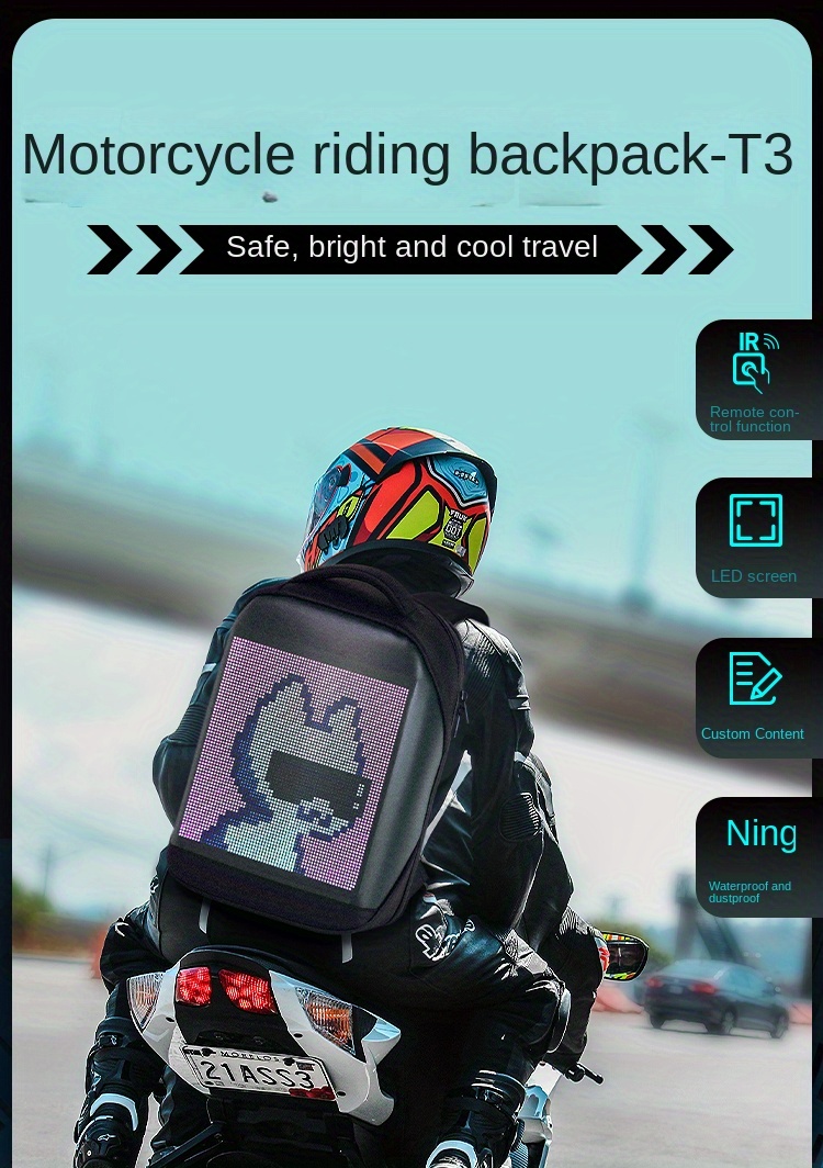 1pc led wifi version smartphone controlled led screen dynamic stylish dazzling 3 0 waterproof backpack for motorcycle laptop cycling backpack details 13