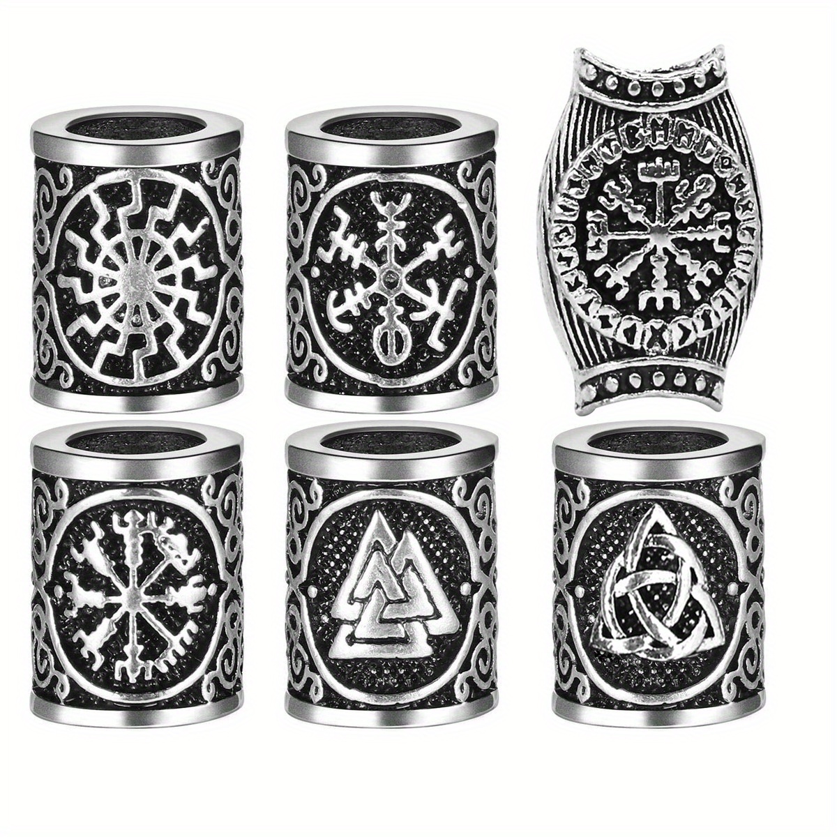 Набір для дредлоків зі скандинавськими вікінгськими рунами та  ами з великою отвором, гачком для вязання, металевий аксесуар для   з порожніми візерунками та формою  , аксесуари для   у панк-стилі для заплетеного   та бороди. детальніше 4