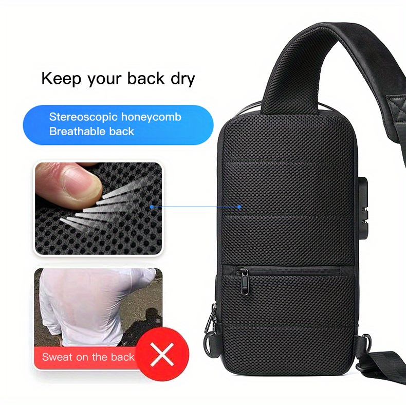 weixier 1pc mens waterproof oxford fabric waist bag with usb charging and combination lock give gifts to men on valentines day gift for father details 6