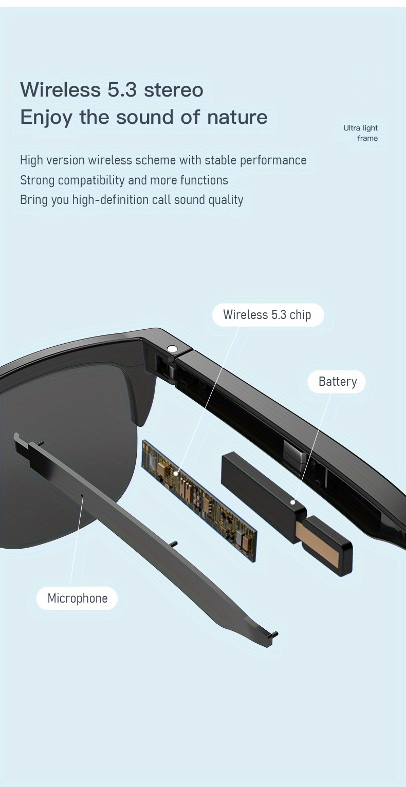 smart glasses with wireless earphones uv400 protection hands free calling music outdoor audio for sports more details 9