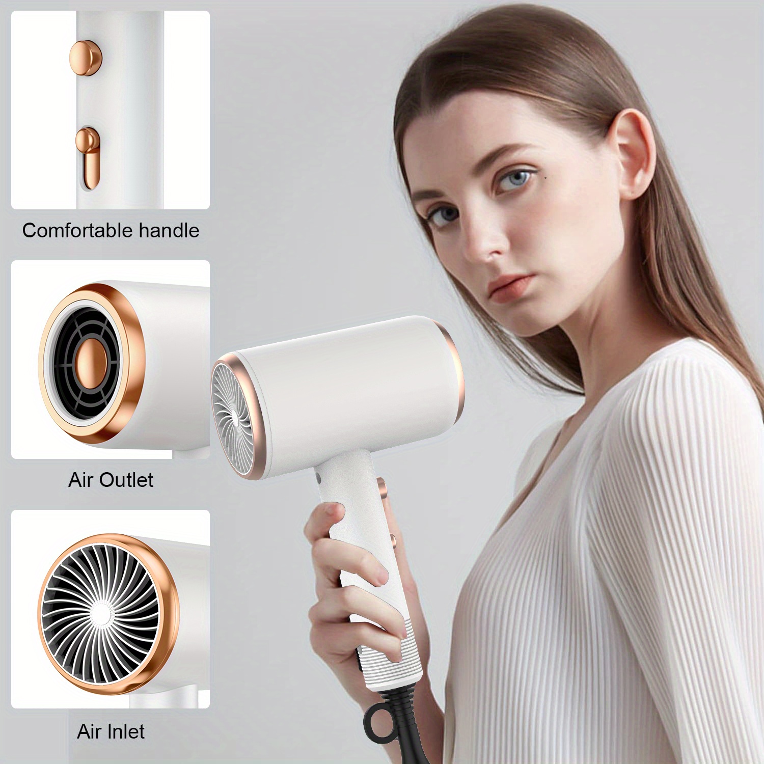 powerful ionic hair dryer with diffuser 2 speeds 3 heating and cooling buttons for straight and curly hair perfect for home travel and salon use holiday gift details 4