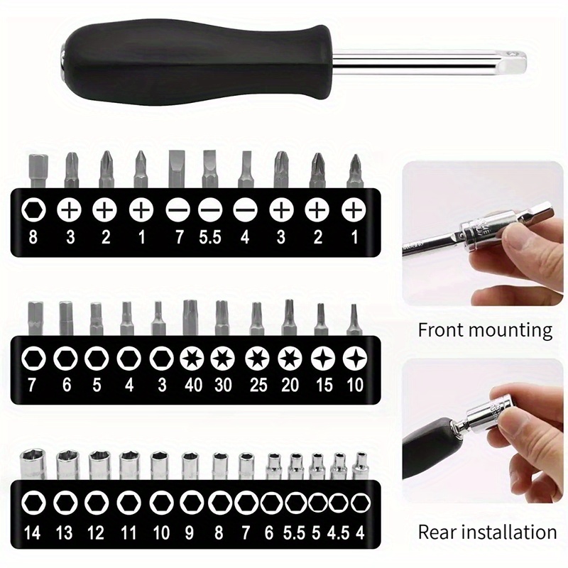Набір головок з рукояткою на 46 штук 1/4 дюйма, з метричними головками та подовжувачем, придатний для ремонту автомобілів та використання вдома, зі зберігальною коробкою детальніше 3