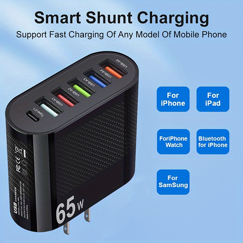 6 ports 65w pd us standard fast charge details 5