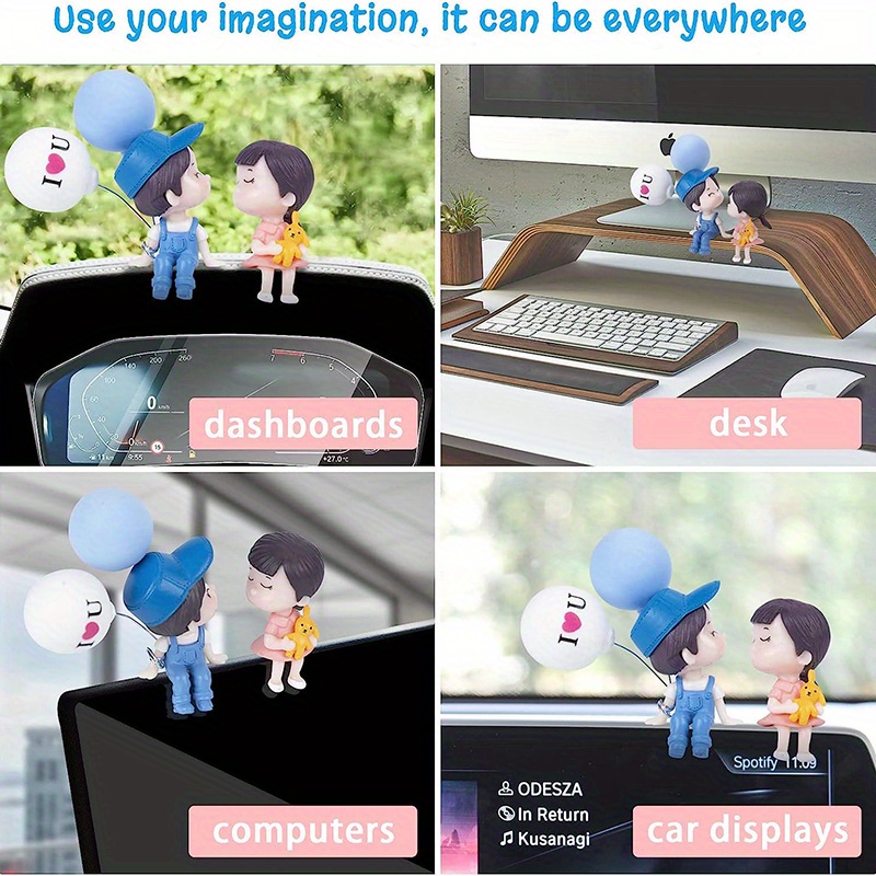 car decoration cute cartoon couples action figure figurines balloon ornament auto interior dashboard accessories car accessories for girls gifts details 8