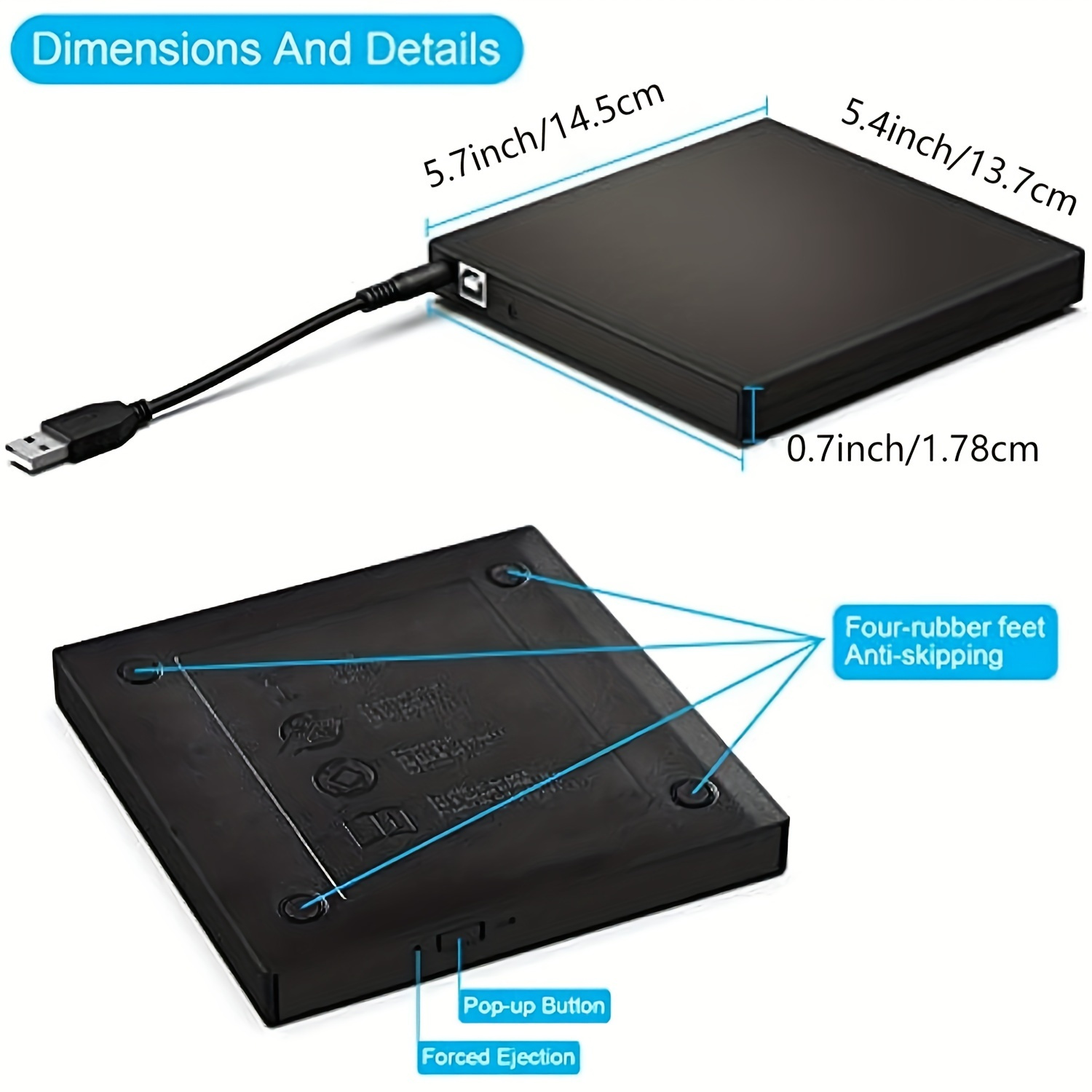 external cd dvd drive usb 2 0 slim protable external cd rw drive dvd rw burner writer player for laptop notebook pc desktop computer details 5