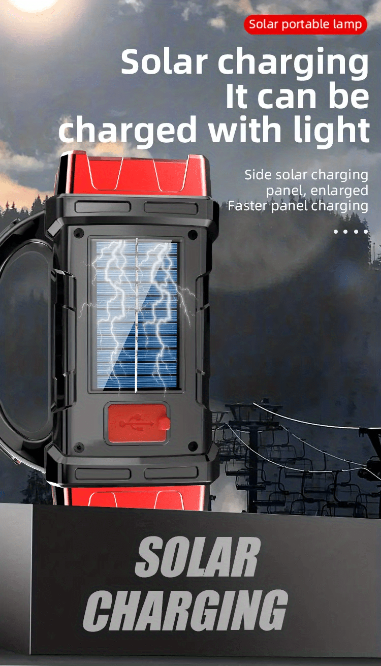 multifunctional led solar camping light bright portable rechargeable flashlight suitable for outdoor hiking camping sports & outdoors details 6