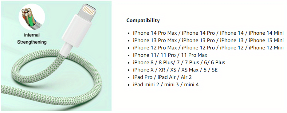 4 packs 10 ft 3m nylon braided fast usb charging cables for iphone 14 13 12 11 pro max xr xs x 8 7 6 plus se ipad airpods pastel cute colors details 3