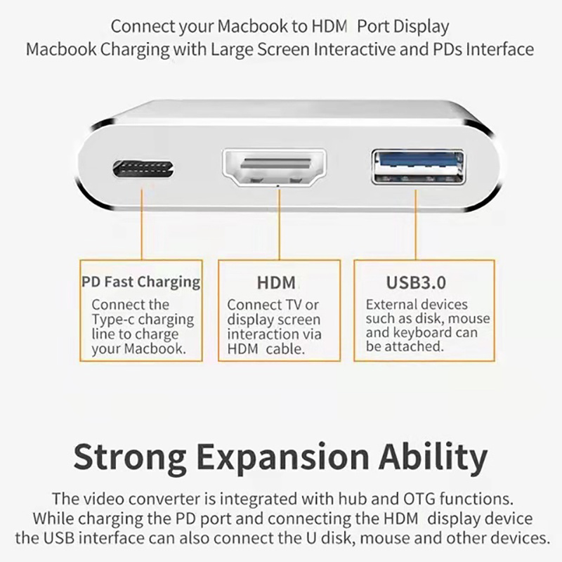 3 in 1 type c to 4k hdtv compatible usb 3 1 charging adapter usb c hub usb 3 1 dock station splitter for macbook air pro for laptops details 8