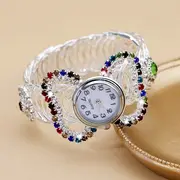 boho round quartz watches colorful rhinestone stretch bangle watch rhinestone color is random details 1