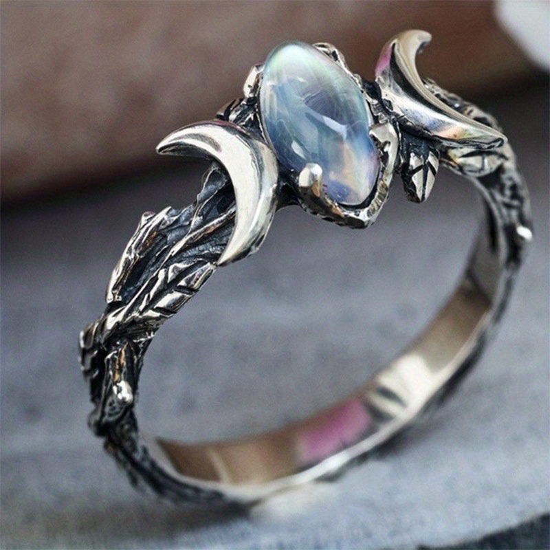 1pc alloy moonstone ring simple vintage crescent band moonlight design rings jewelry fashion rings for women gift engagement ring wedding supplies birthday party supplies valentines day present bachelor party supplies anniversary gift details 0