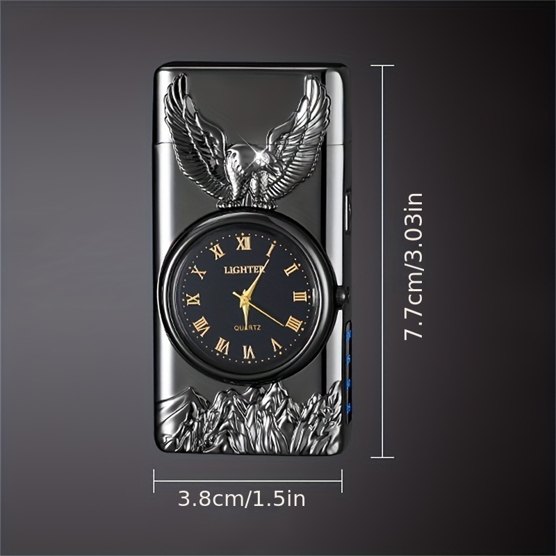 1pc double arc lighter embossed eagle cool real dial led lighting charging igniter details 2