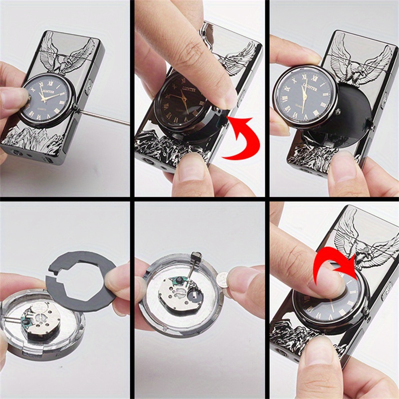 1pc double arc lighter embossed eagle cool real dial led lighting charging igniter details 3